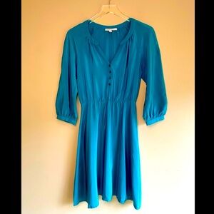 Amanda Uprichard Teal Blue Green Silk Raglan Sleeve Dress Size XS